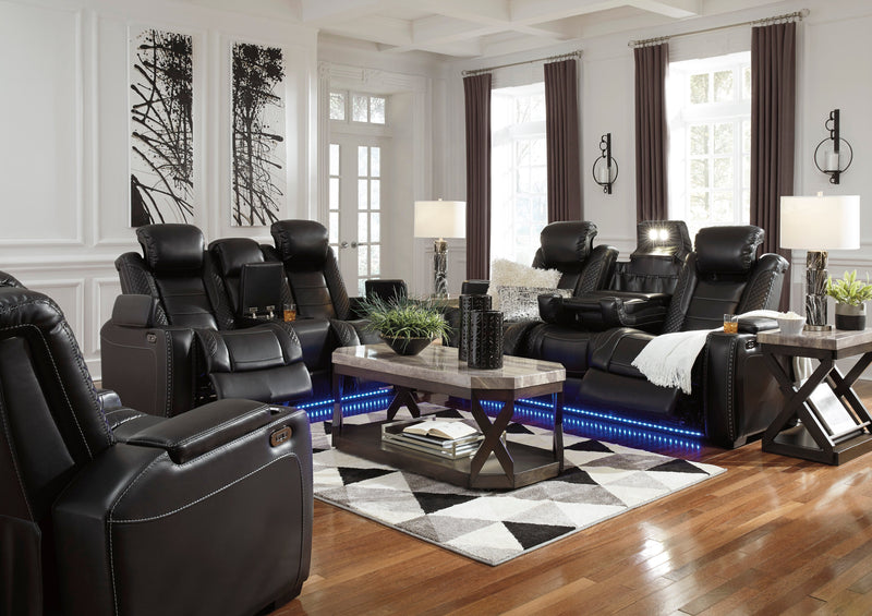 Black Party Time Power Reclining Loveseat with Console - Dream Furniture Outlet