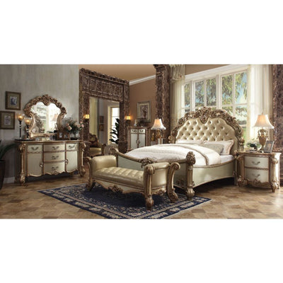 Vendome Eastern King Bed  Bone PU & Gold Patina - Dream Furniture Outlet